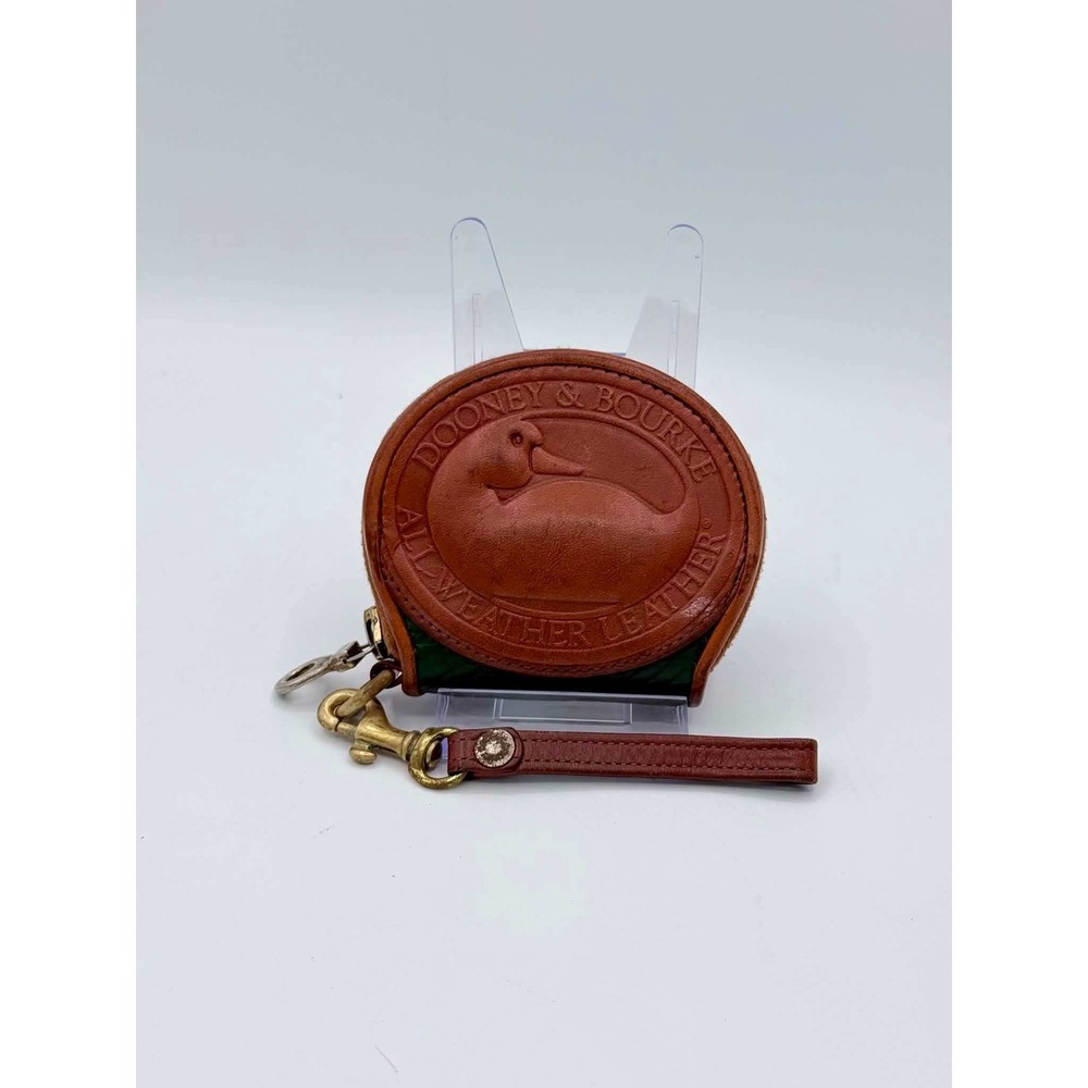 Dooney & Bourke Vintage All Weather Leather Round Coin Purse Green British Tan